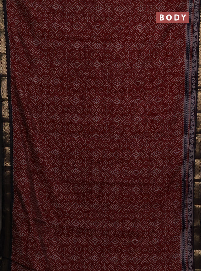 Maheshwari cotton saree maroon and blue with allover ikat prints and zari woven border