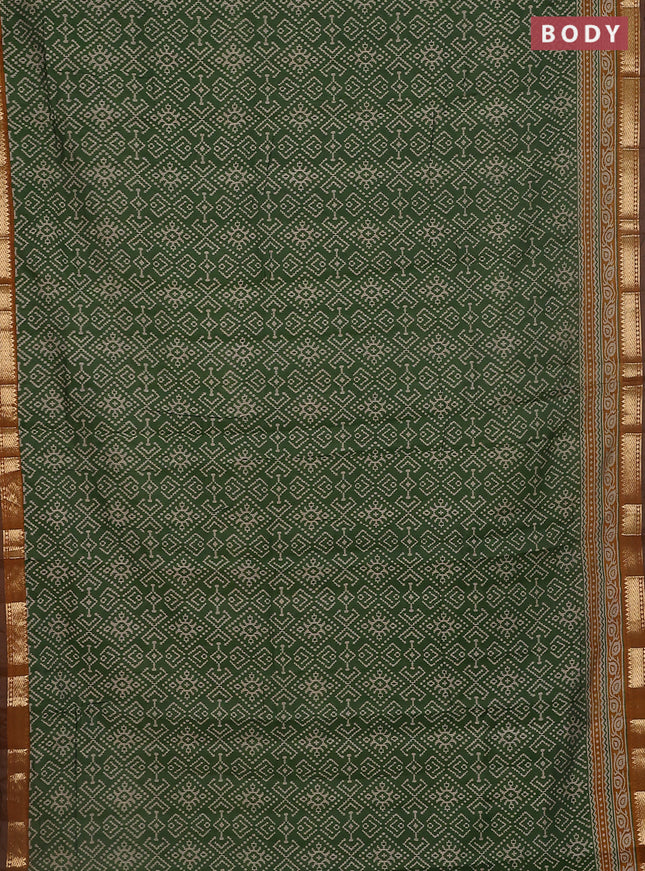 Maheshwari cotton saree green and dark mustard with allover ikat prints and zari woven border