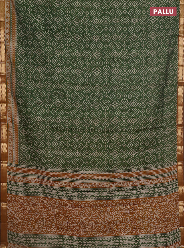 Maheshwari cotton saree green and dark mustard with allover ikat prints and zari woven border