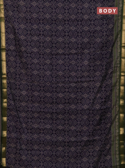 Maheshwari cotton saree navy blue and green with allover ikat prints and zari woven border
