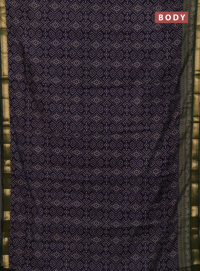 Maheshwari cotton saree navy blue and green with allover ikat prints and zari woven border