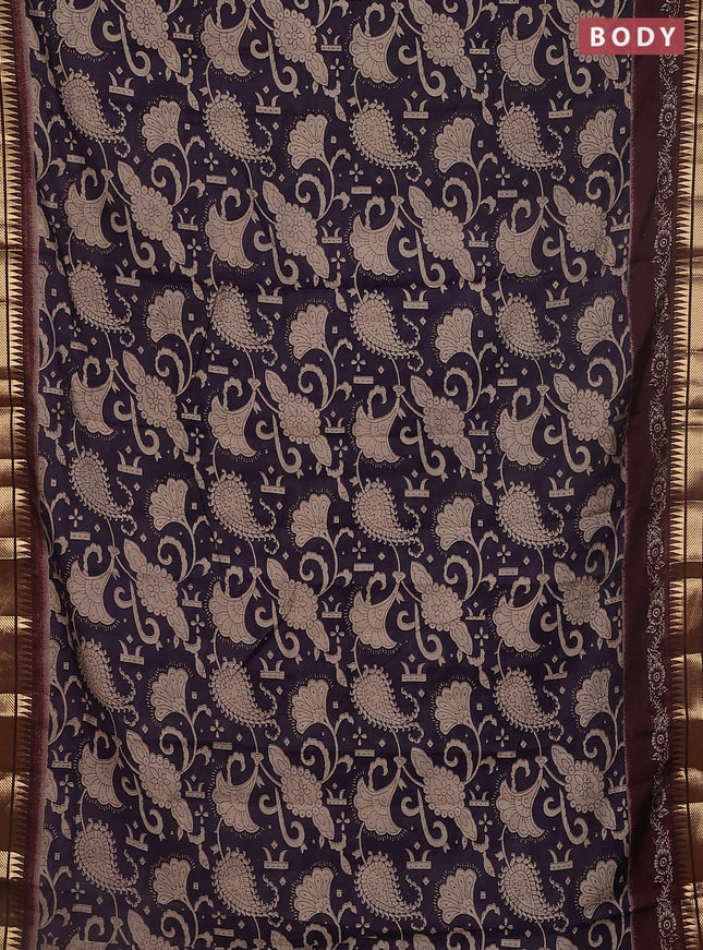 Maheshwari cotton saree deep jamun and maroon with allover prints and zari woven border