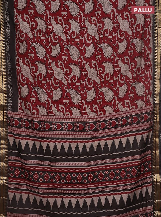 Maheshwari cotton saree maroon and black with allover prints and zari woven border
