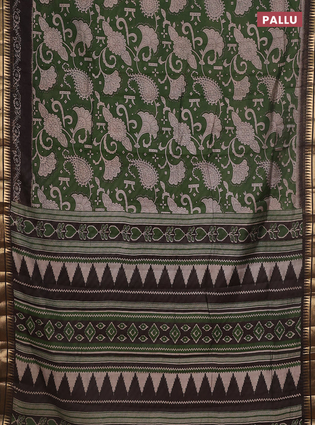 Maheshwari cotton saree sap green and black with allover prints and zari woven border