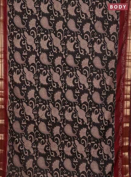 Maheshwari cotton saree coffee brown and maroon with allover prints and zari woven border