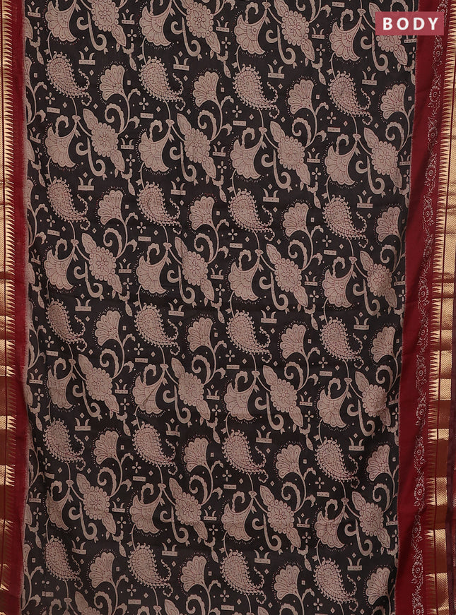 Maheshwari cotton saree coffee brown and maroon with allover prints and zari woven border
