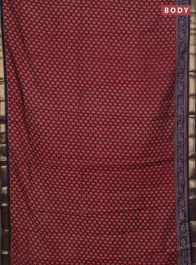 Maheshwari cotton saree maroon and navy blue with allover prints and zari woven border