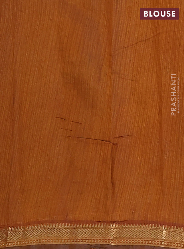 Maheshwari cotton saree sap green and coffee brown with allover prints and zari woven border