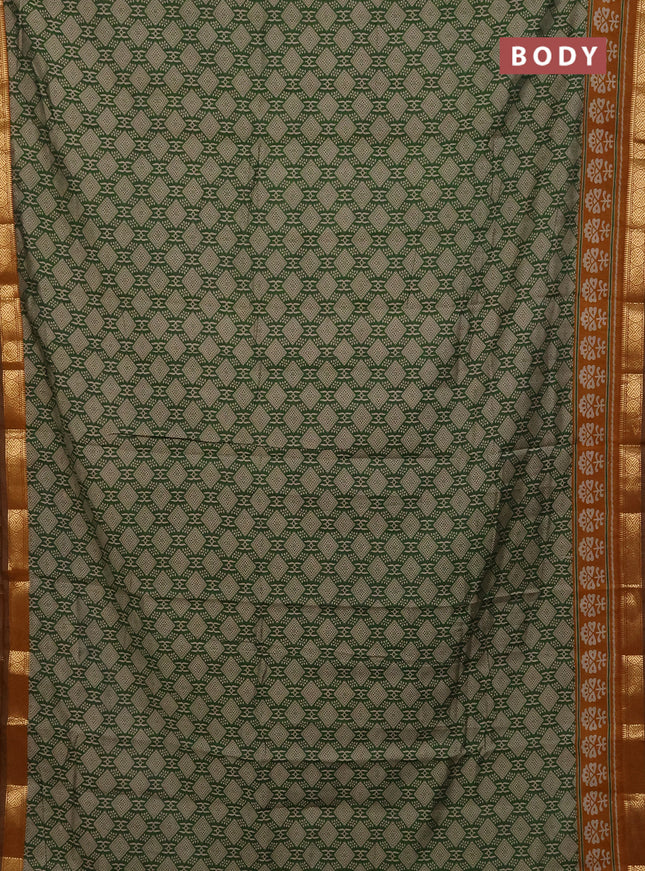 Maheshwari cotton saree green and mustard yellow with allover prints and zari woven border