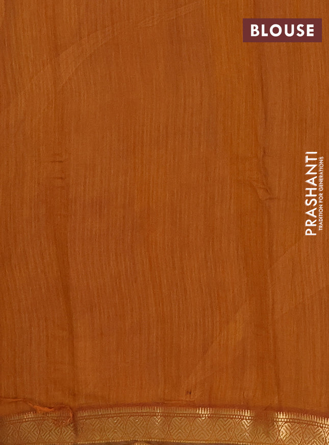 Maheshwari cotton saree green and mustard yellow with allover prints and zari woven border