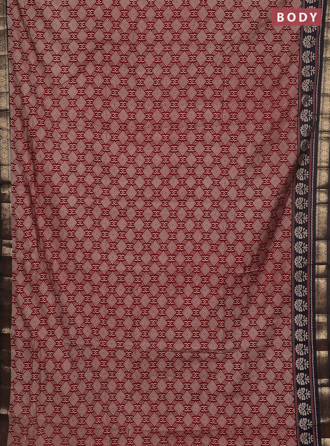 Maheshwari cotton saree maroon and navy blue with allover prints and zari woven border