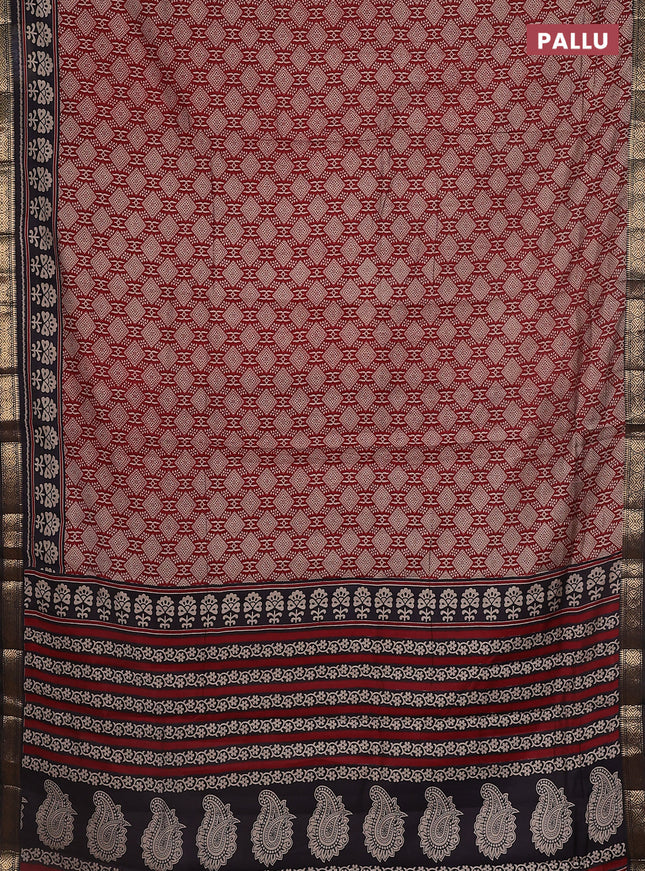 Maheshwari cotton saree maroon and navy blue with allover prints and zari woven border