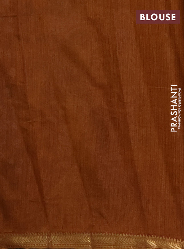 Maheshwari cotton saree beige and dark mustard with allover kalamkari prints and zari woven border