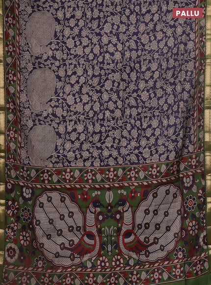 Maheshwari cotton saree navy blue and sap green with allover flower prints and zari woven border