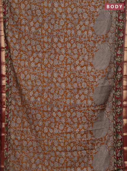 Maheshwari cotton saree mustard yellow and maroon with allover flower prints and zari woven border