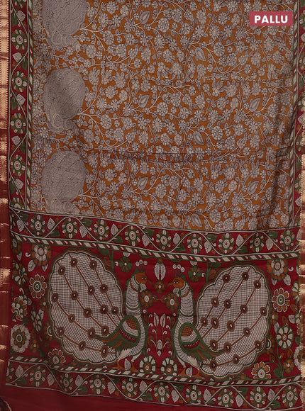 Maheshwari cotton saree mustard yellow and maroon with allover flower prints and zari woven border