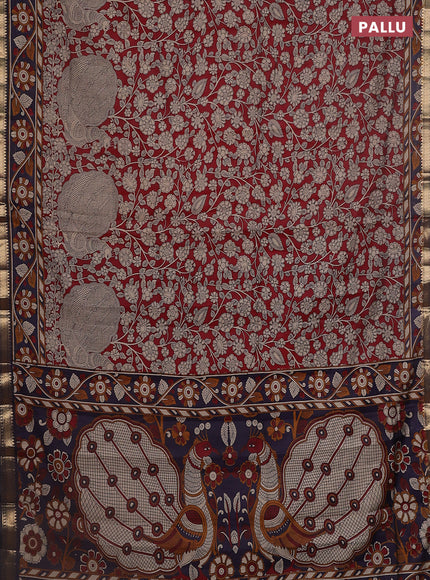 Maheshwari cotton saree maroon and navy blue with allover flower prints and zari woven border