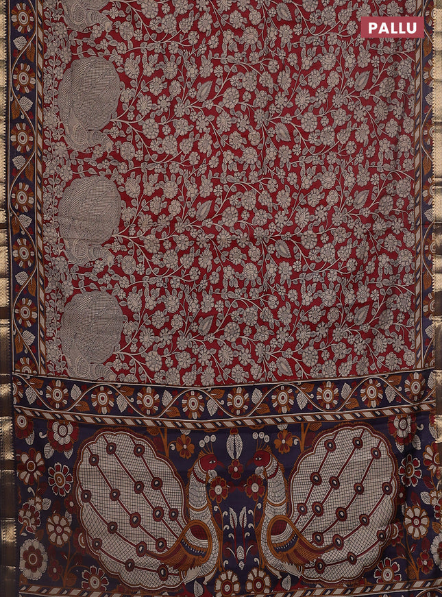 Maheshwari cotton saree maroon and navy blue with allover flower prints and zari woven border