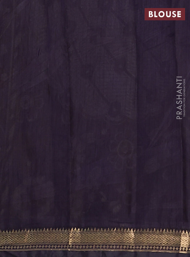 Maheshwari cotton saree maroon and navy blue with allover flower prints and zari woven border