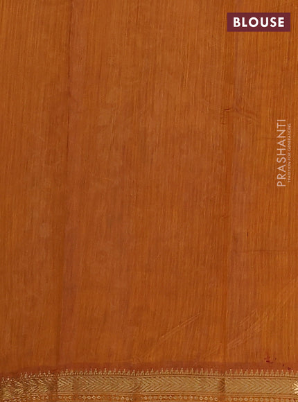 Maheshwari cotton saree beige and dark mustard with allover kalamkari prints and zari woven border