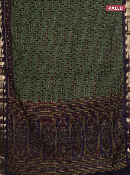 Maheshwari cotton saree sap green and navy blue with allover butta prints and zari woven border