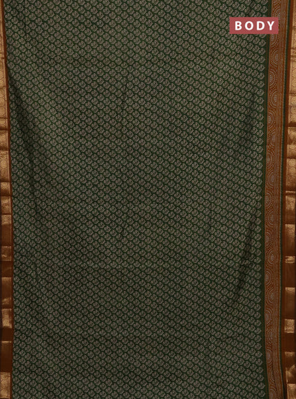 Maheshwari cotton saree sap green and dark mustard with allover flower prints and zari woven border