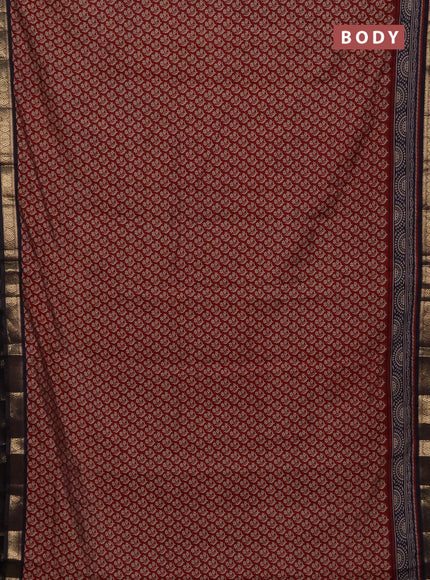 Maheshwari cotton saree maroon and black with allover flower prints and zari woven border