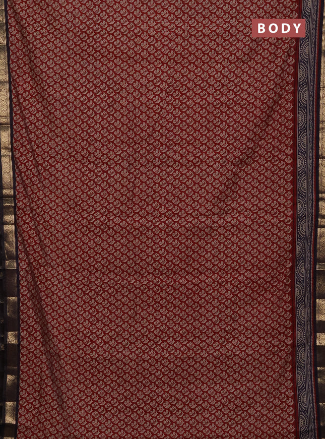 Maheshwari cotton saree maroon and black with allover flower prints and zari woven border