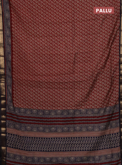 Maheshwari cotton saree maroon and black with allover flower prints and zari woven border