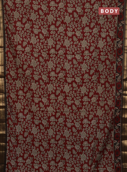 Maheshwari cotton saree maroon and black with allover kalamkari prints and zari woven border