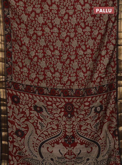 Maheshwari cotton saree maroon and black with allover kalamkari prints and zari woven border