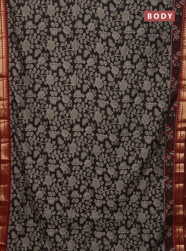 Maheshwari cotton saree coffee brown and maroon with allover kalamkari prints and zari woven border