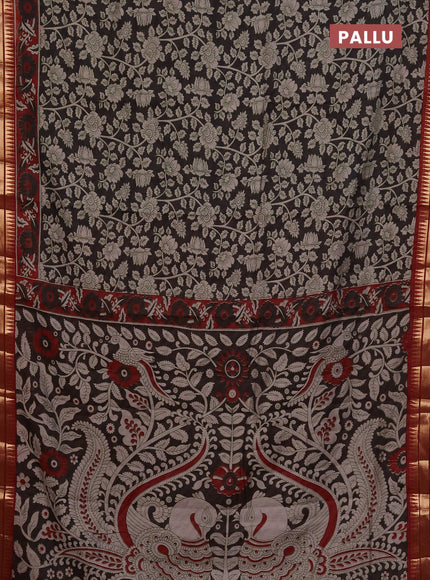 Maheshwari cotton saree coffee brown and maroon with allover kalamkari prints and zari woven border