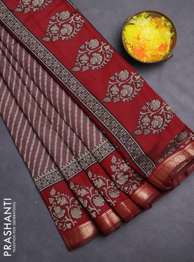 Maheshwari cotton saree brown shade and maroon with allover stripes pattern and zari woven border