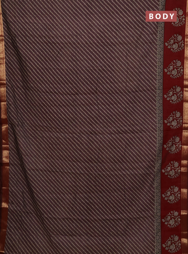 Maheshwari cotton saree brown shade and maroon with allover stripes pattern and zari woven border