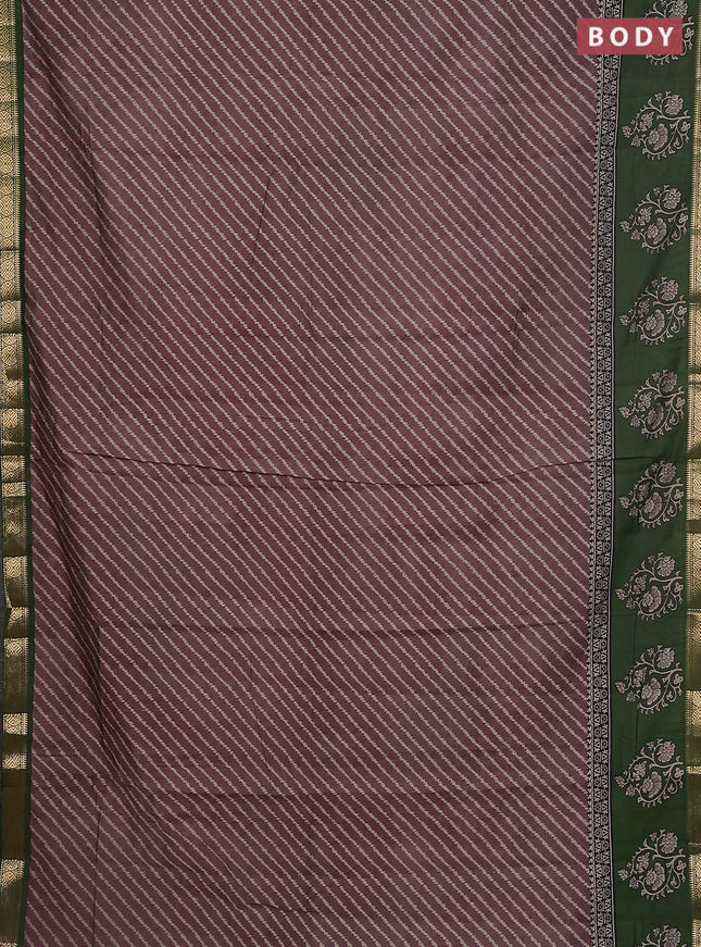 Maheshwari cotton saree brown shade and green with allover stripes pattern and zari woven border