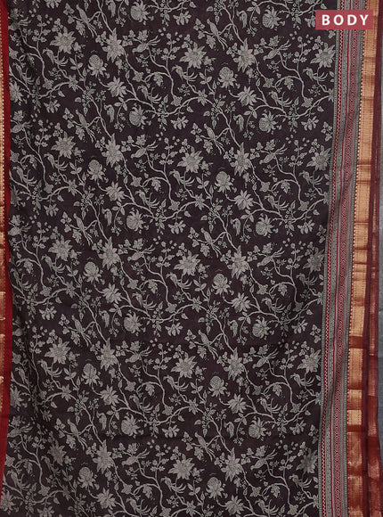 Maheshwari cotton saree deep wine shade and maroon with kalamkari prints and zari woven border