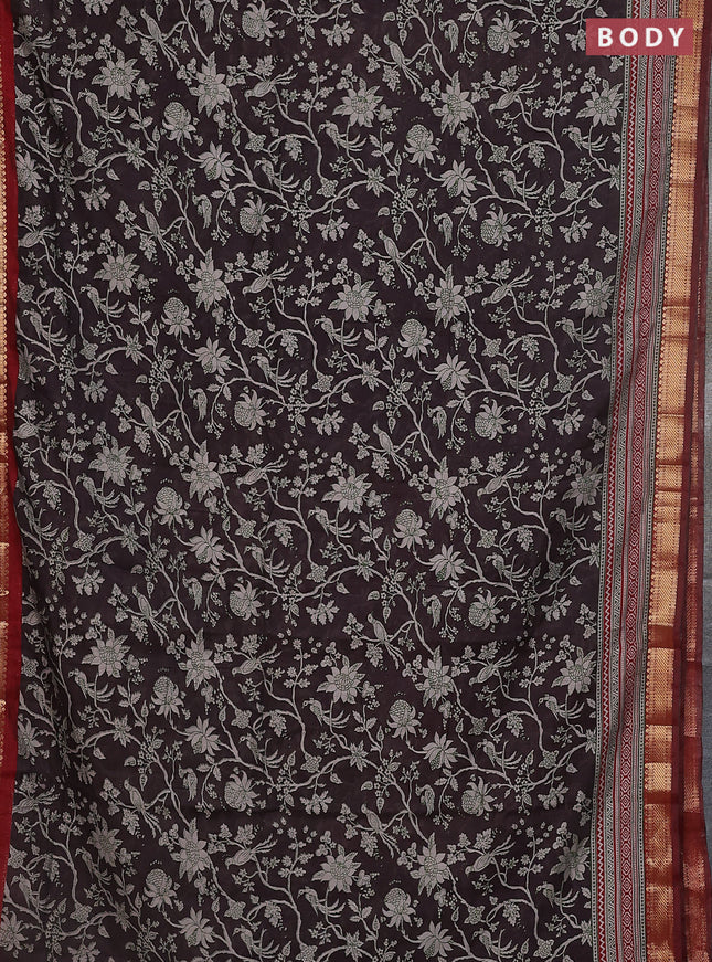 Maheshwari cotton saree deep wine shade and maroon with kalamkari prints and zari woven border