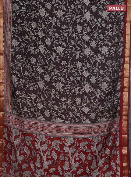 Maheshwari cotton saree deep wine shade and maroon with kalamkari prints and zari woven border