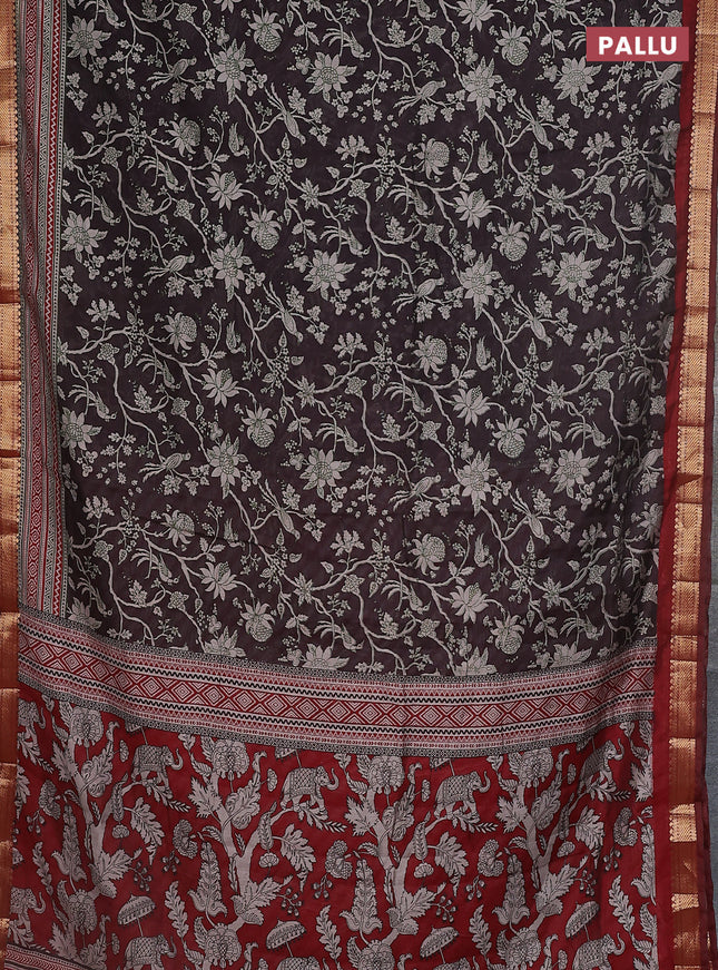 Maheshwari cotton saree deep wine shade and maroon with kalamkari prints and zari woven border