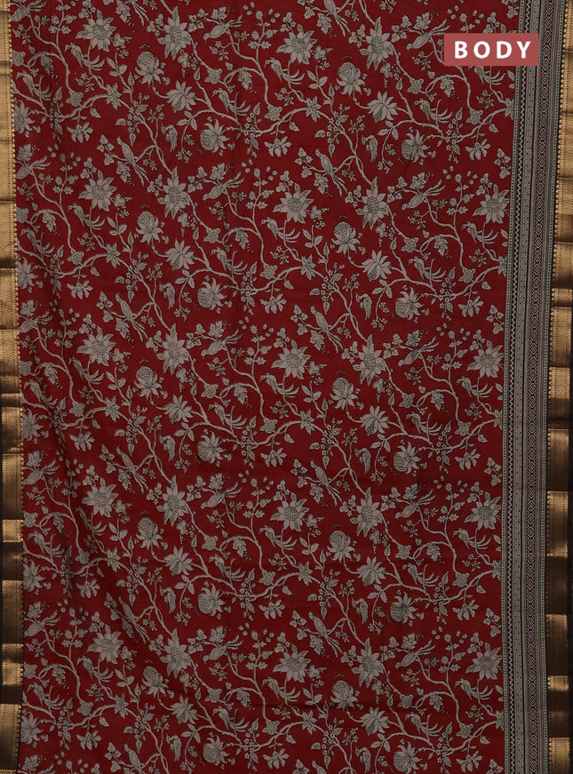 Maheshwari cotton saree maroon and black with kalamkari prints and zari woven border