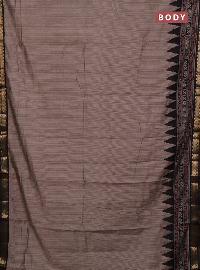Maheshwari cotton saree grey shade and coffee brown with allover stripes pattern and zari woven border