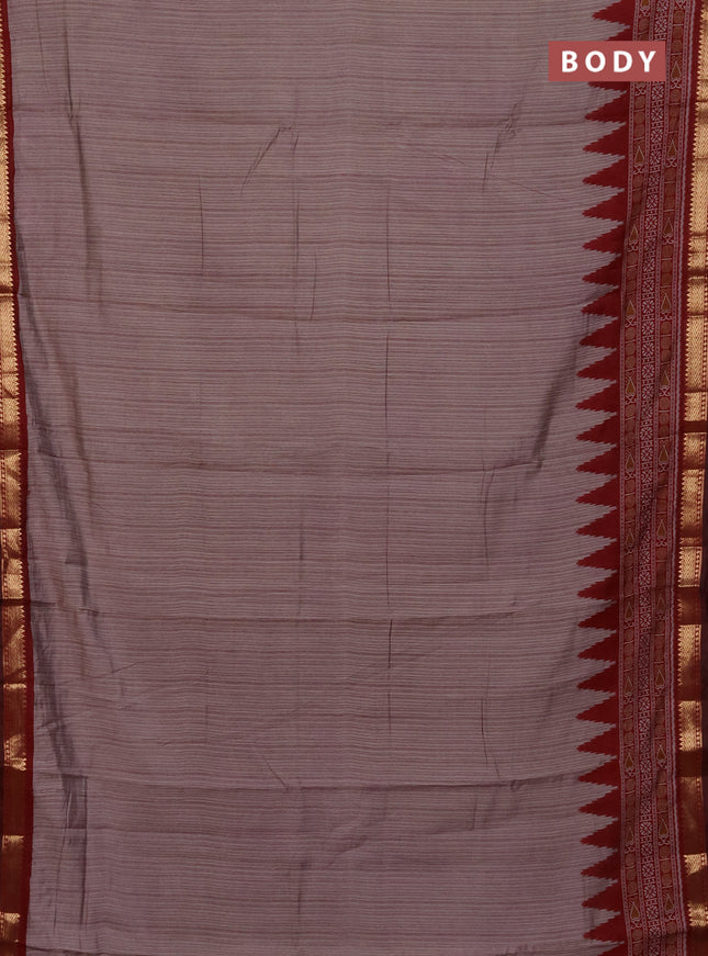 Maheshwari cotton saree grey shade and maroon with allover stripes pattern and zari woven border