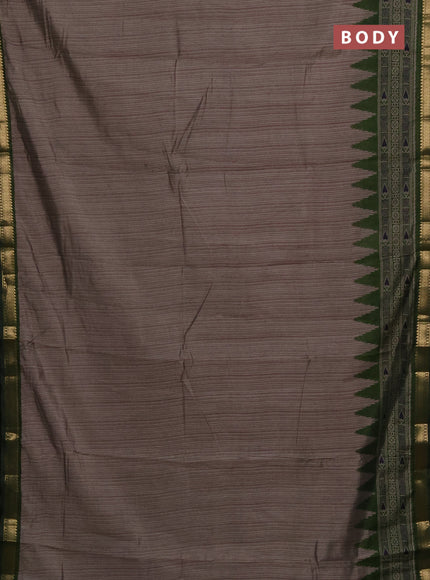 Maheshwari cotton saree grey shade and sap green with allover stripes pattern and zari woven border