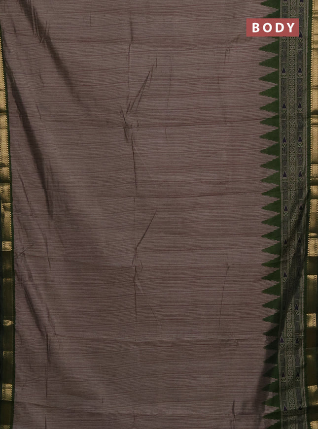 Maheshwari cotton saree grey shade and sap green with allover stripes pattern and zari woven border
