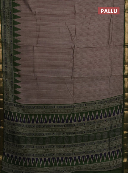 Maheshwari cotton saree grey shade and sap green with allover stripes pattern and zari woven border
