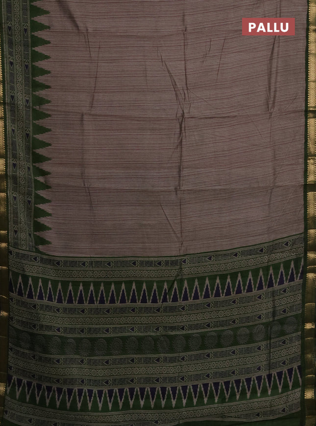 Maheshwari cotton saree grey shade and sap green with allover stripes pattern and zari woven border