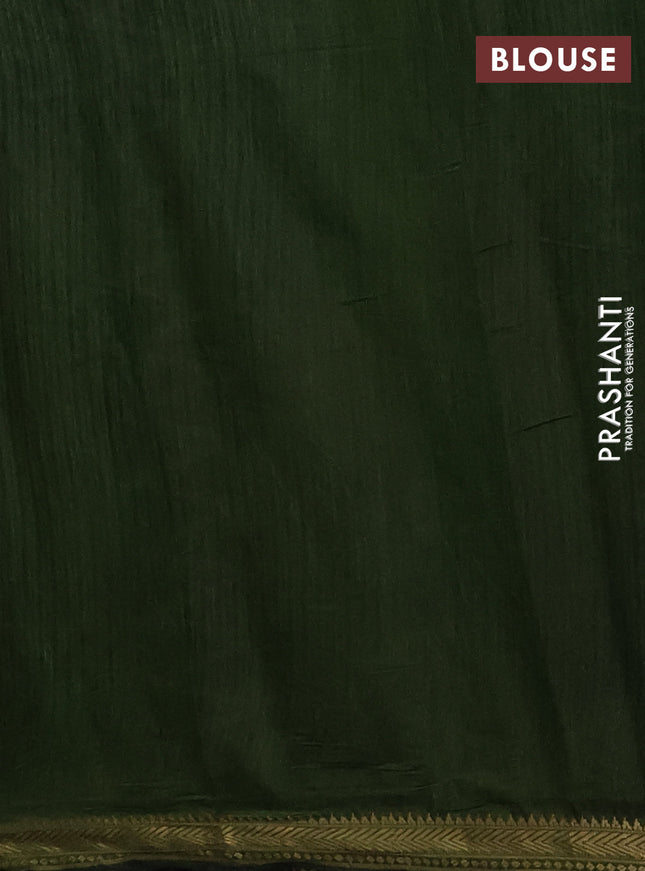 Maheshwari cotton saree grey shade and sap green with allover stripes pattern and zari woven border