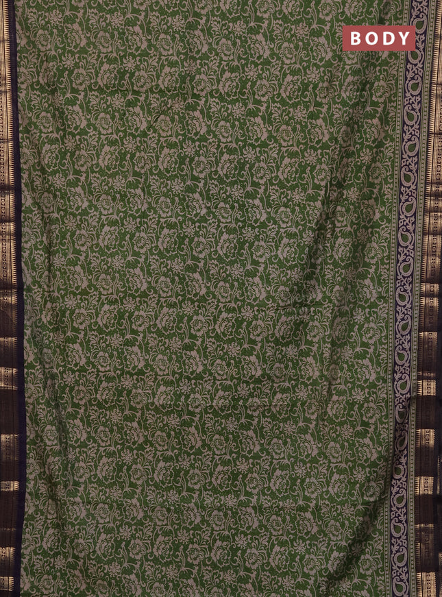 Maheshwari cotton saree sap green and navy blue with allover flower prints and zari woven border