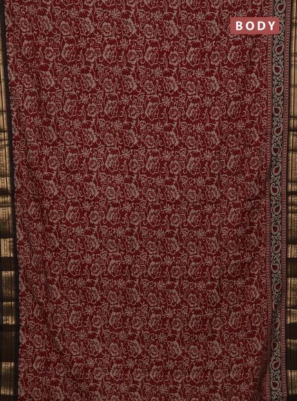 Maheshwari cotton saree maroon and black with allover flower prints and zari woven border